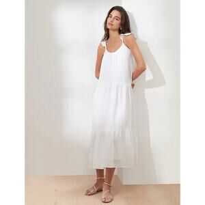 Banana Republic Factory Frill Sleeve White Gauze Tiered Midi Dress XXL Beach